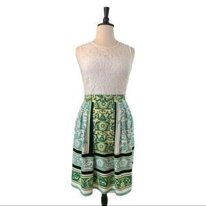 New York & Company Women's Skirt Green Scarf Print Full Pleated Plus Size 18